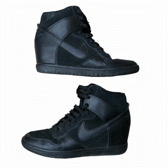 RARE 2013 Nike Dunk Sky High Black Hidden Wedge Heel Size 10 - Picture 1 of 16